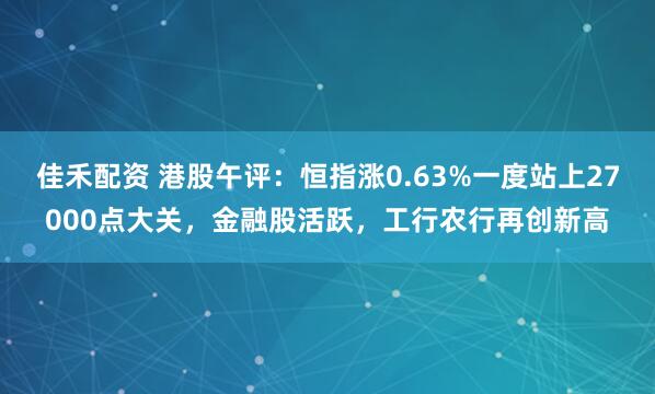 佳禾配资 港股午评：恒指涨0.63%一度站上27000点大关，金融股活跃，工行农行再创新高